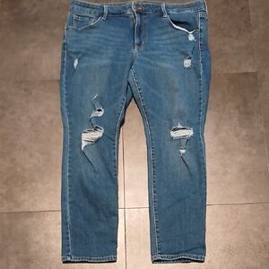 Old Navy Women's Size 16 Shirt Mid Rise Power Slim Straigt Distressed Denim Jean